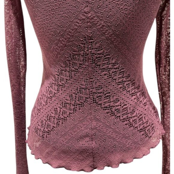 Betsey Johnson Y2K VINTAGE Purple Lace Long-Sleeve Top BLACK LABEL - Picture 7 of 9
